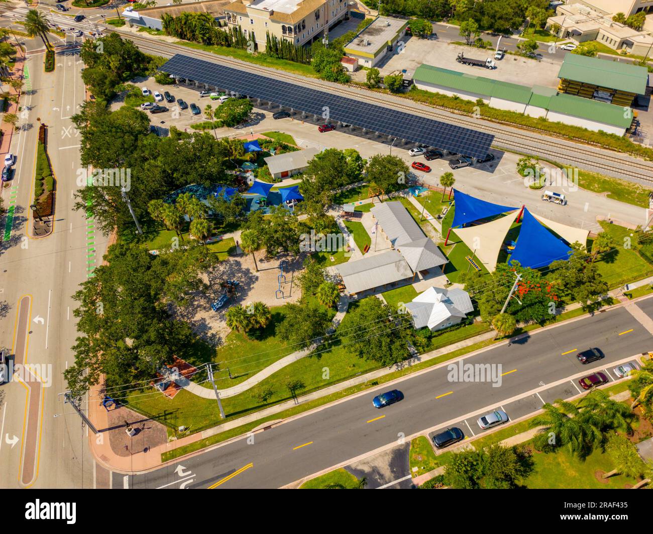 Aerial photo Electric Vehicle Charging Station Downtown Stuart Florida