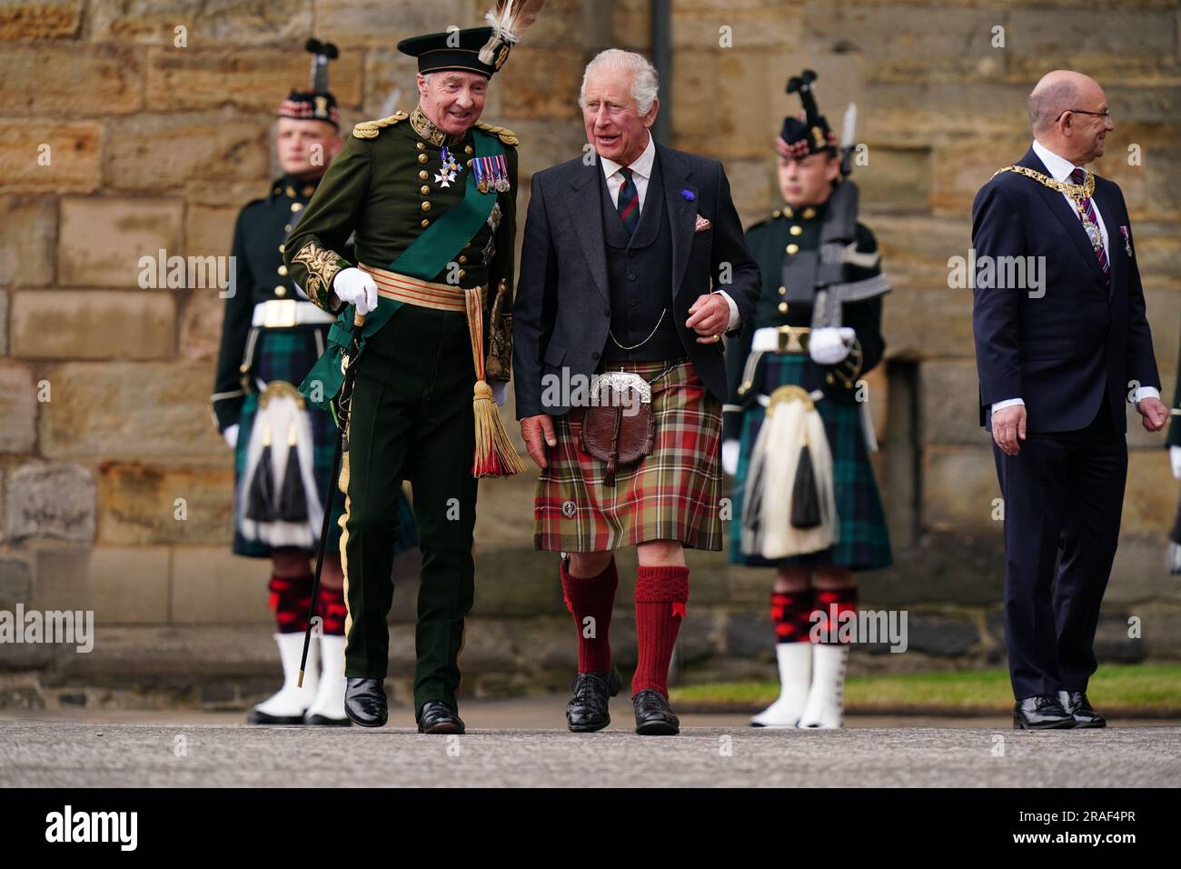 King Charles III during the Ceremony of the Keys on the forecourt of