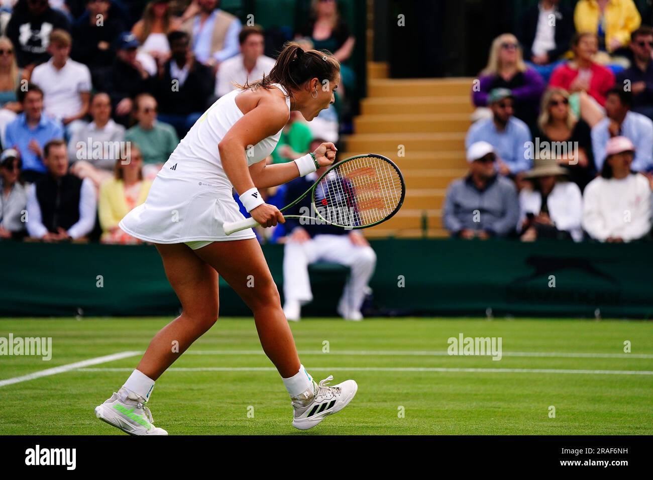 Jodie Burrage celebrates during her match against Caty Mcnally (not