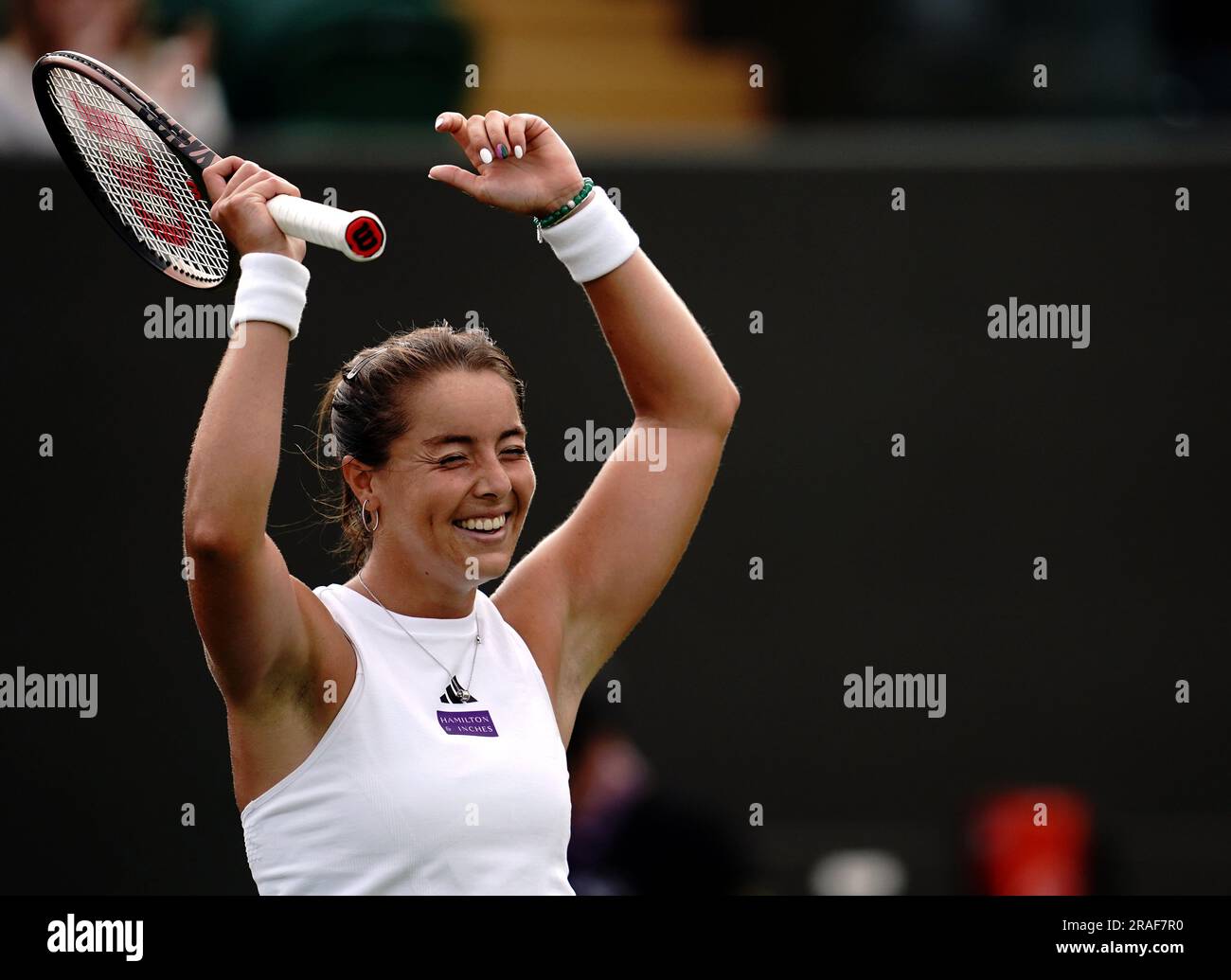 Jodie Burrage celebrates winning her match against Caty Mcnally (not