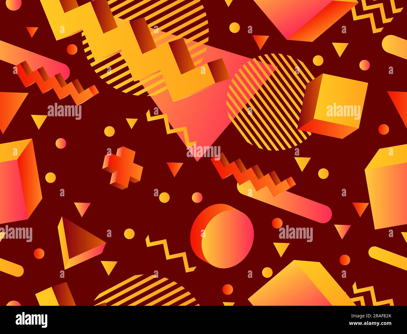 3D geometric seamless pattern in 80s style. 3d isometric shapes with ...