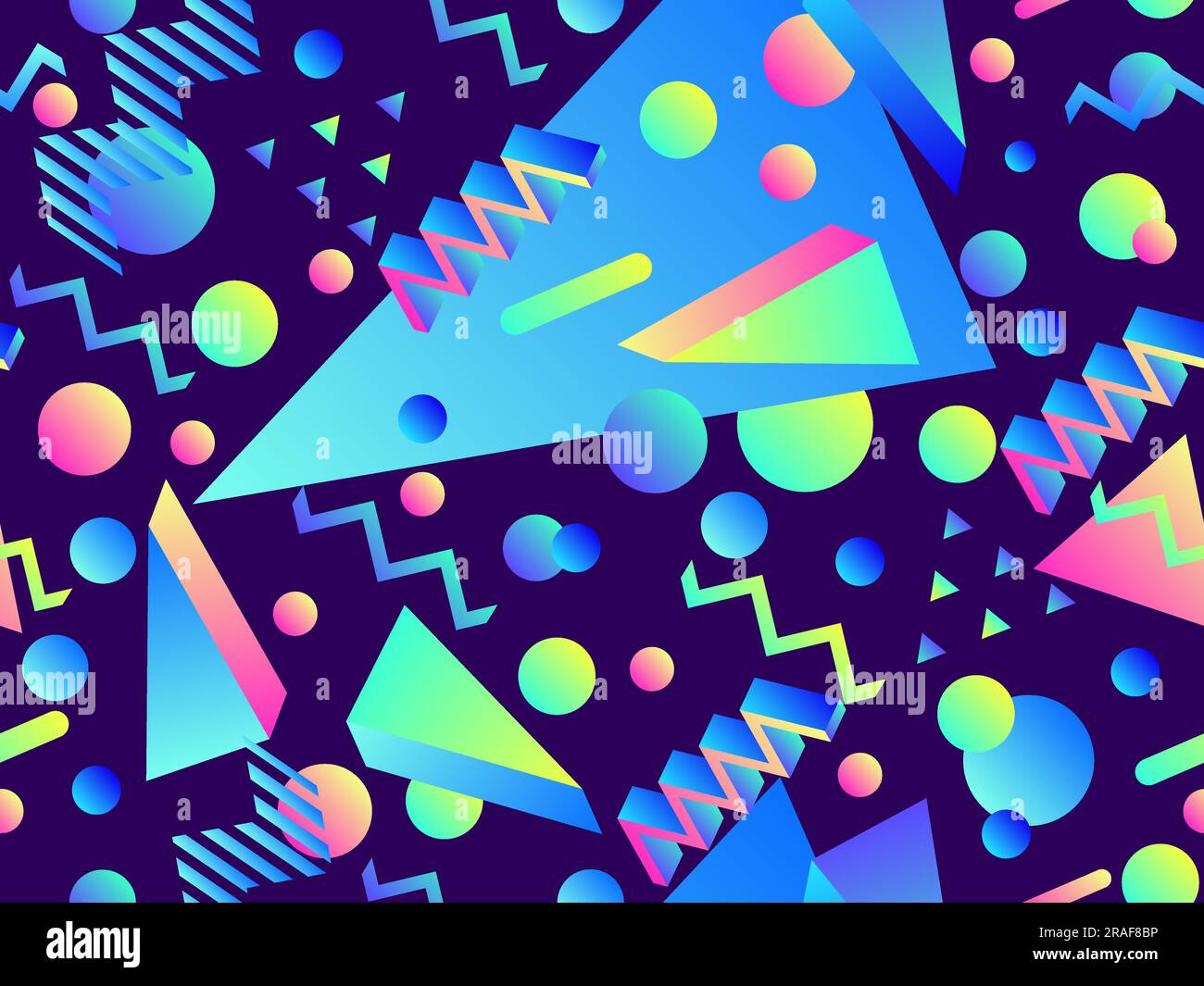 3D geometric seamless pattern in 80s style. 3d isometric shapes with ...