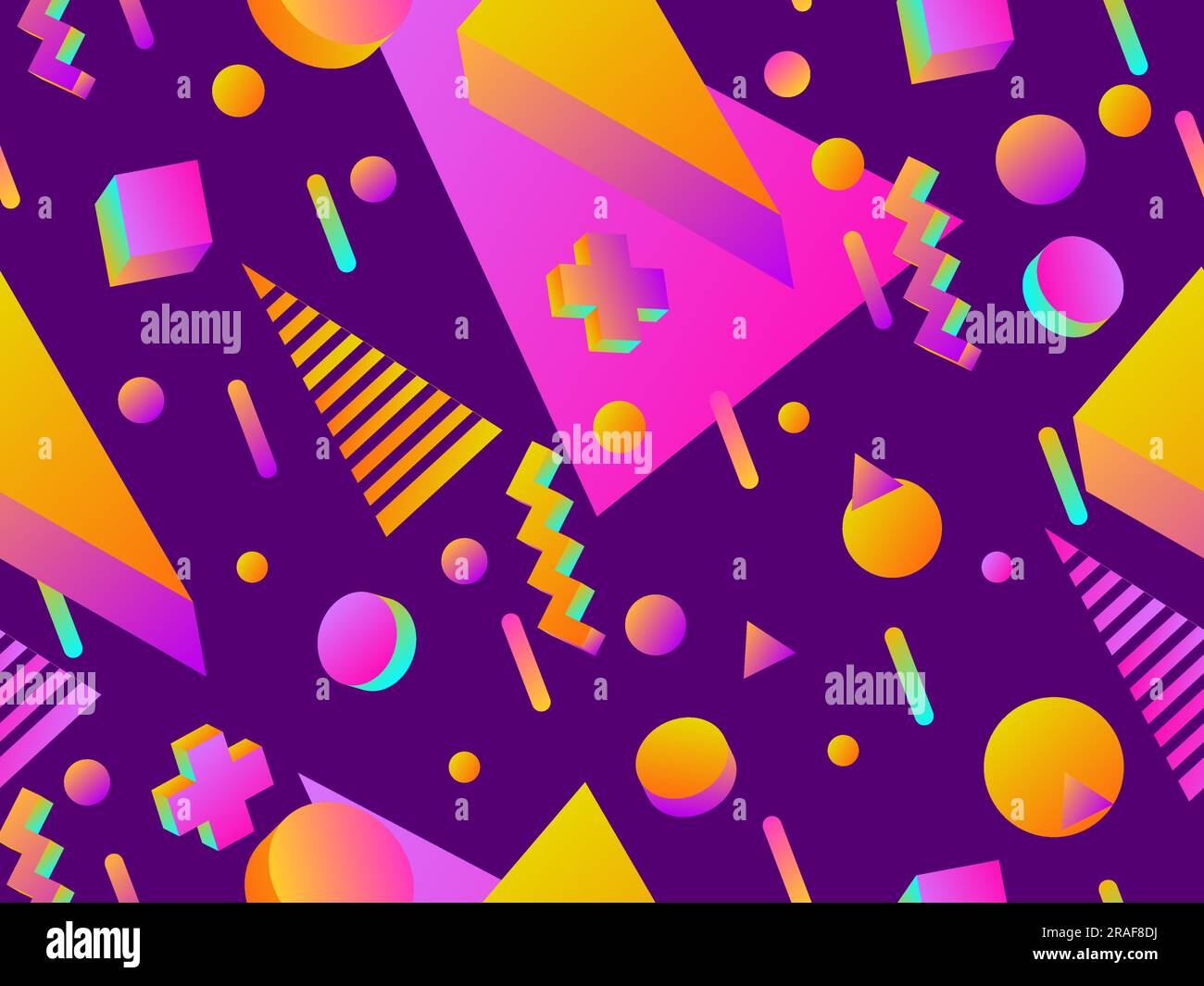 3D geometric seamless pattern in 80s style. 3d isometric shapes with ...