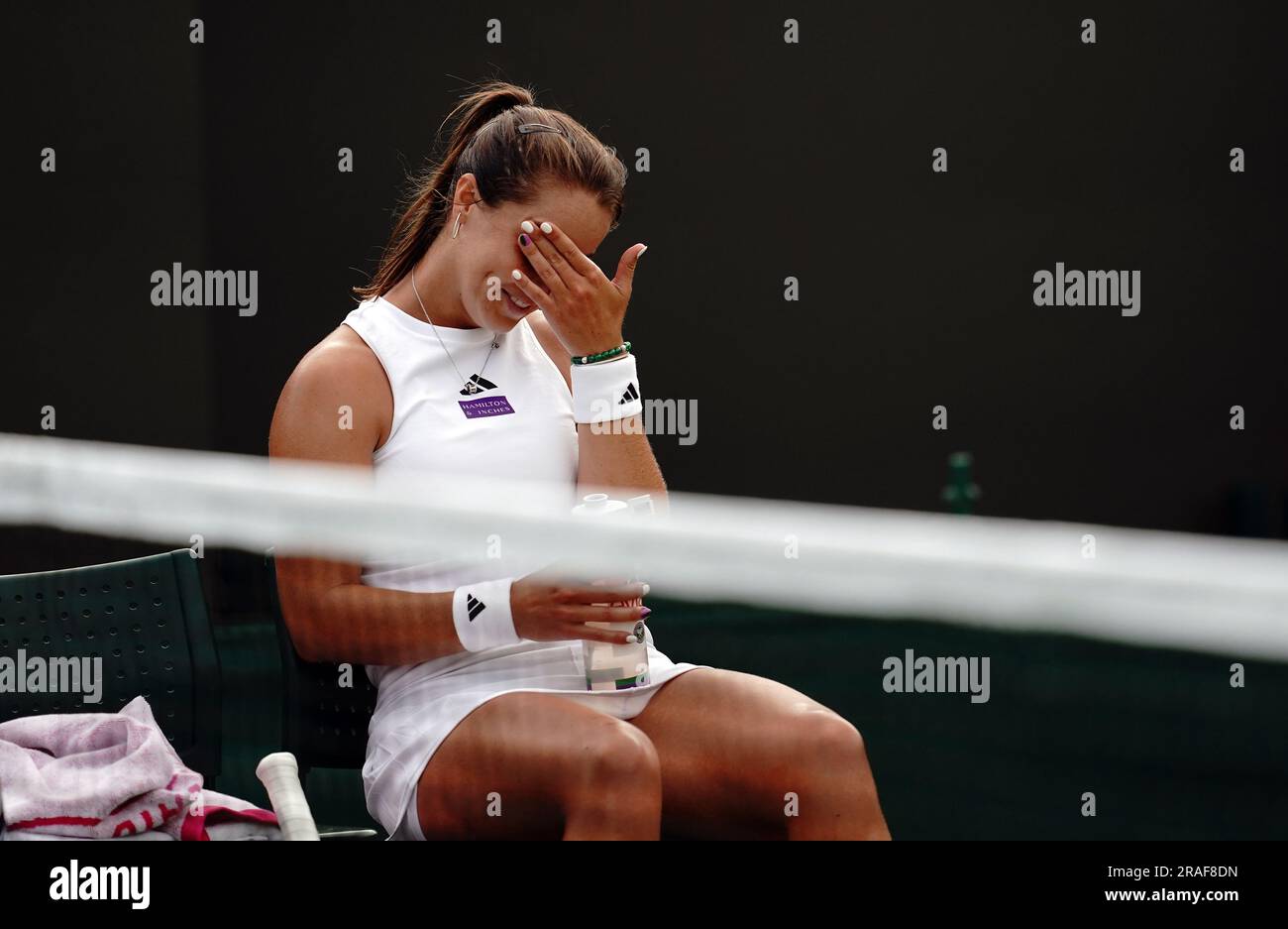 Jodie Burrage celebrates winning her match against Caty Mcnally (not
