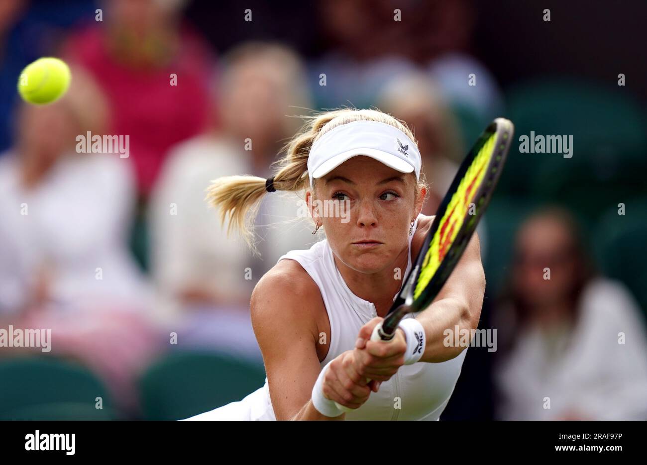 Katie Swan in action against Belinda Bencic (not pictured) on day one