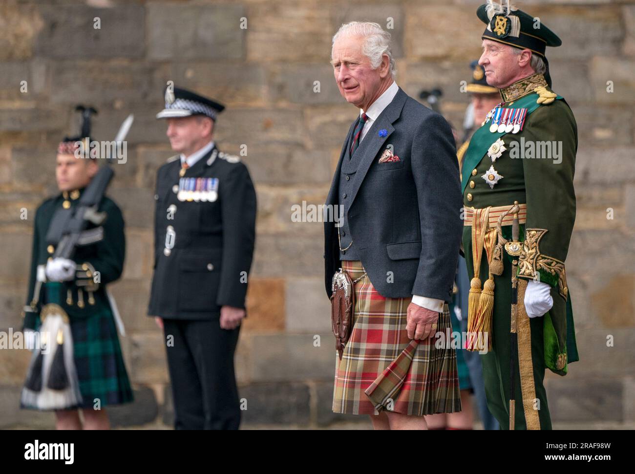 King Charles III during the Ceremony of the Keys on the forecourt of