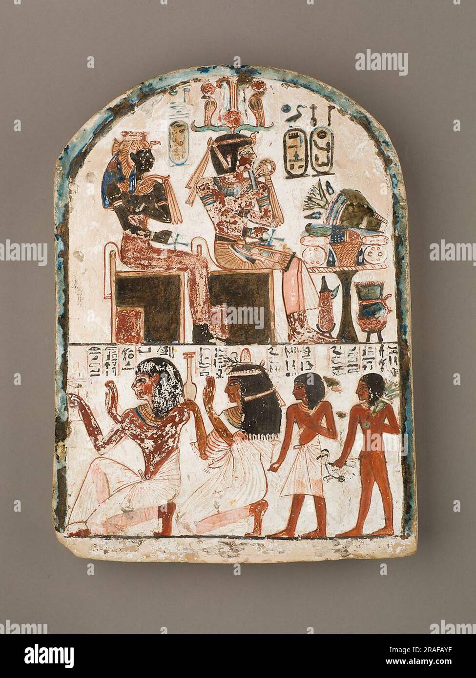 Stela of the Sculptor Qen Worshipping Amenhotep I and Ahmose Nefertari 1213 BC by Ancient Egypt Stock Photo