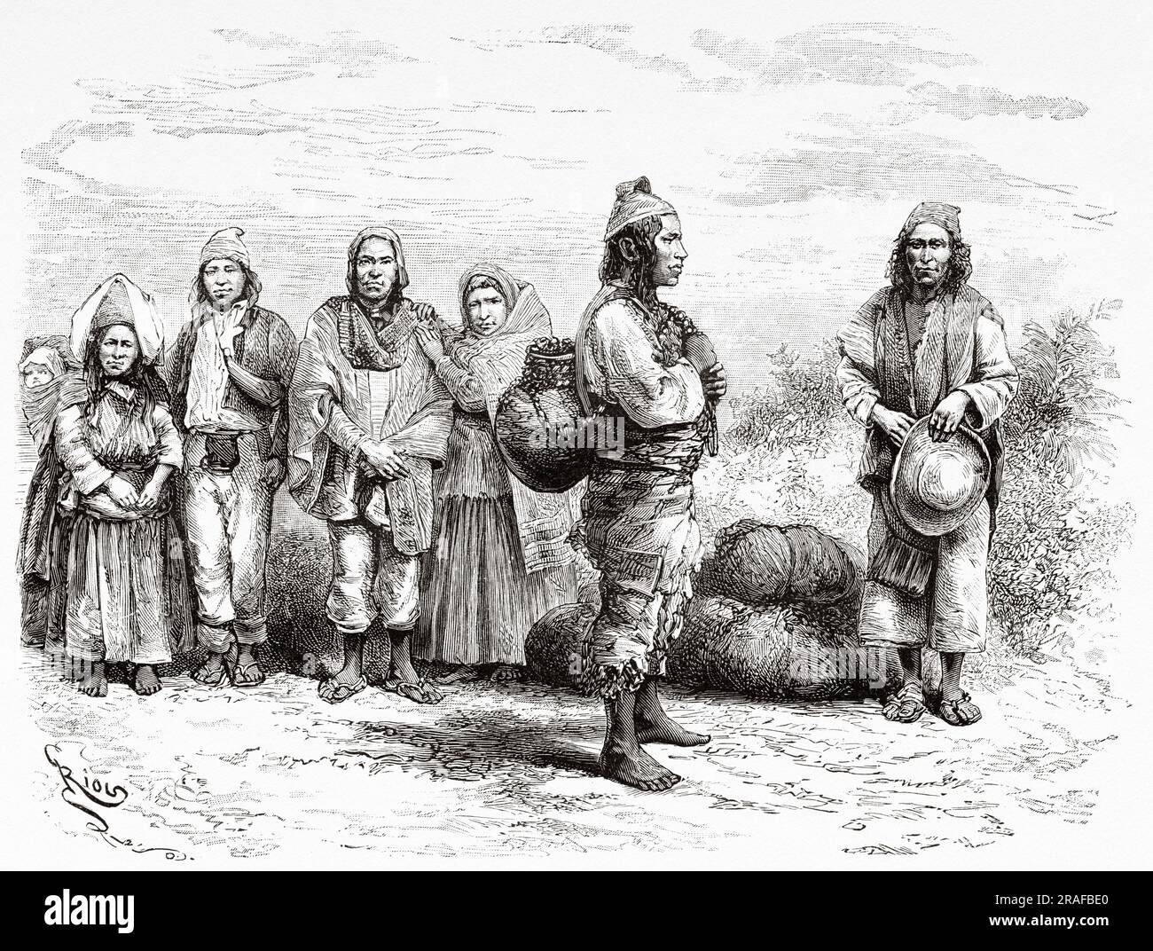 Aymara and Quechua Indians of the Bolivian city of La Paz, Bolivia, South America. Journey in search of the remains of the Crevaux mission by Émile-Arthur Thouar 1884. Old 19th century engraving from Le Tour du Monde 1906 Stock Photo
