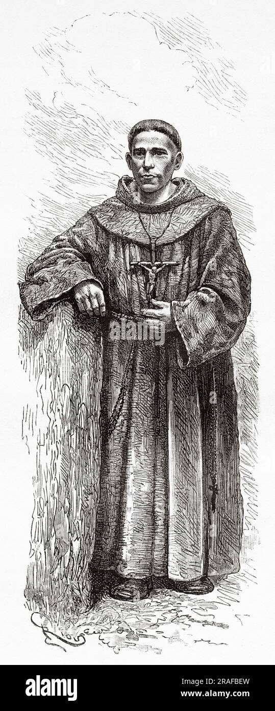Father Doroteo, missionary in the mission of Aguarienda, Bolivia, South America. Journey in search of the remains of the Crevaux mission by Émile-Arthur Thouar 1884. Old 19th century engraving from Le Tour du Monde 1906 Stock Photo
