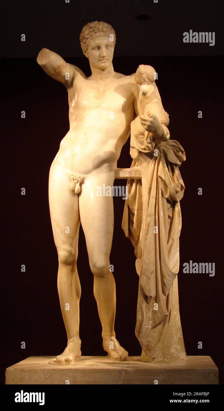 Hermes with Young Dionysus, by Praxyteles 345 BC by Ancient Greek Painting and Sculpture Stock Photo