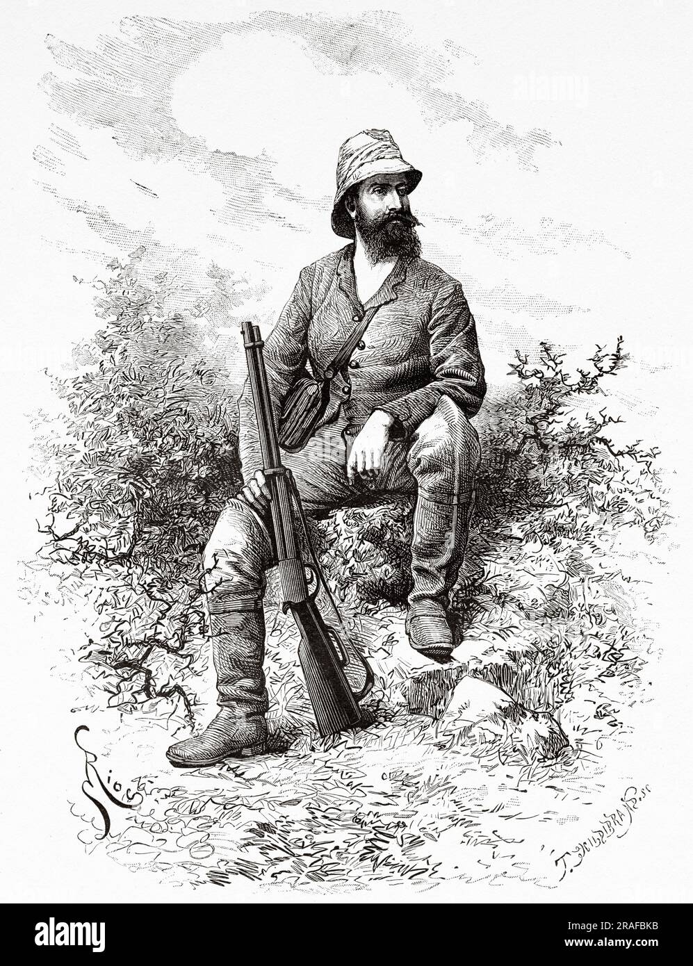 Portrait of the Occitan French explorer Émile-Arthur Thouar (1853) disappeared in South America in 1898. Journey in search of the remains of the Crevaux mission by Émile-Arthur Thouar 1884. Old 19th century engraving from Le Tour du Monde 1906 Stock Photo