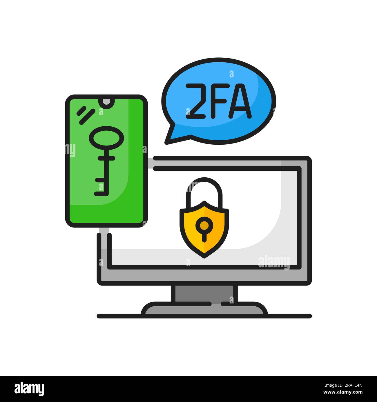2FA two factor verification, key and lock, secure password and two ...