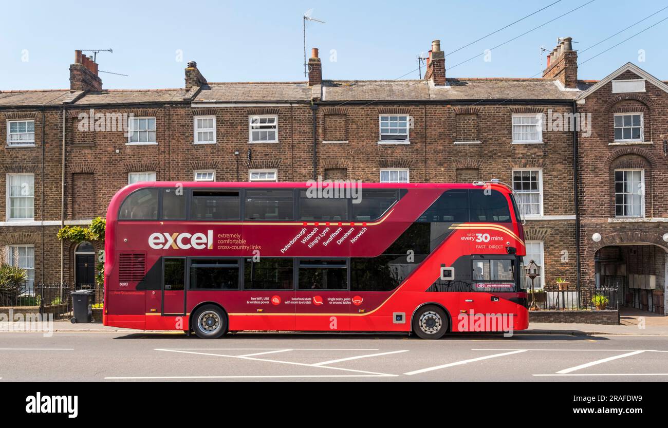 First Eastern Counties cross-country bus between Peterborough and Norwich.  Seen entering King's Lynn. Stock Photo