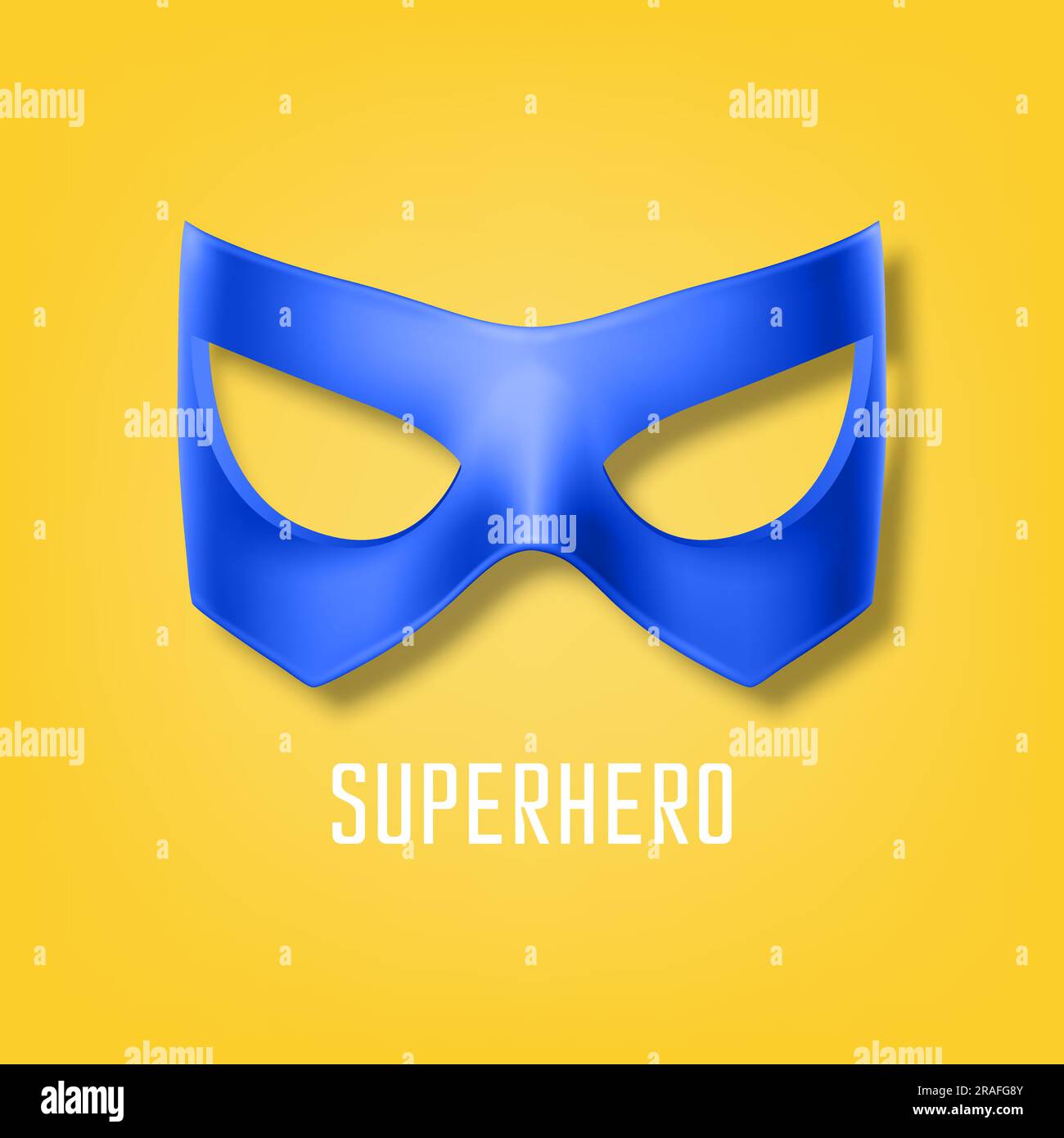 Vector Realistic Blue Super Hero Mask on Yellow Background. Face
