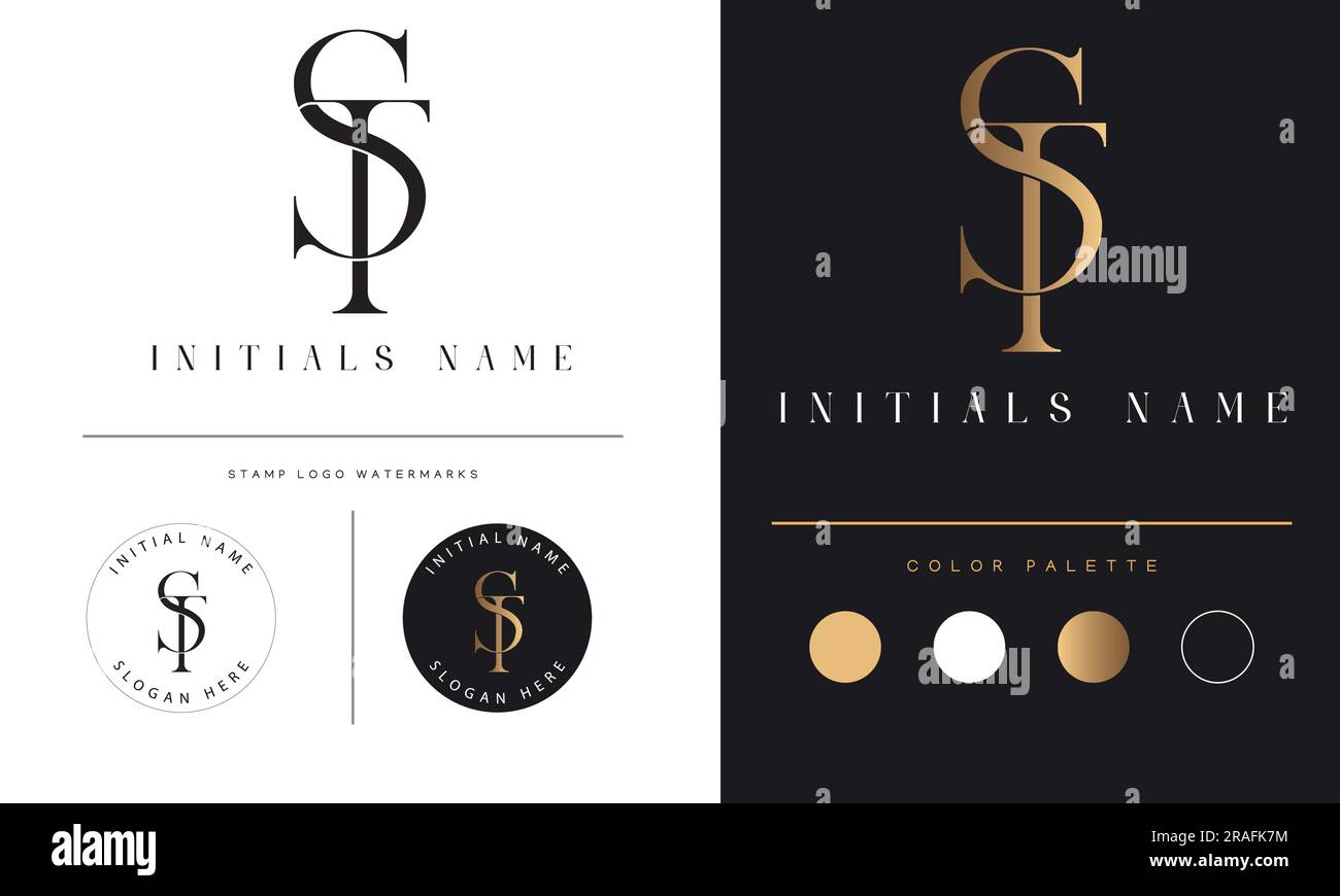 Luxury ST or TS Initial Monogram Text Letter Logo Design Stock Vector
