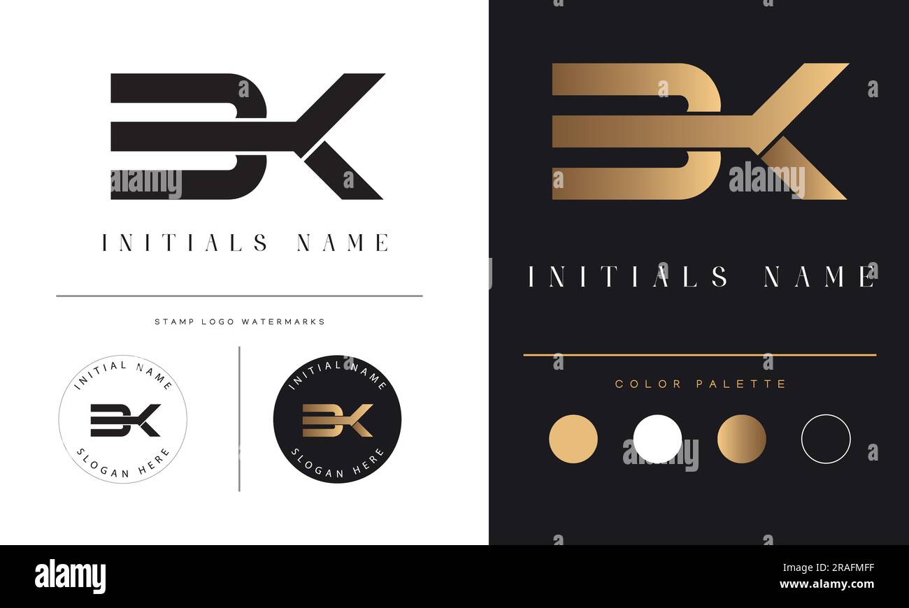 Luxury BK or KB Initial Monogram Text Letter Logo Design Stock Vector