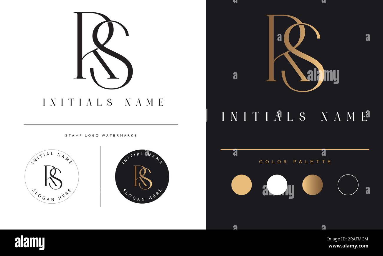 Luxury RS or SR Initial Monogram Text Letter Logo Design Stock Vector