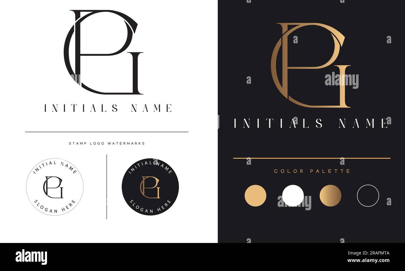 Luxury GP or PG Initial Monogram Text Letter Logo Design Stock Vector