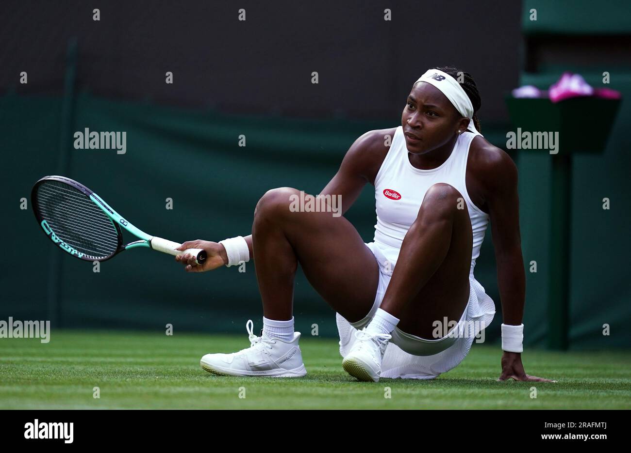 Coco Gauff after a slip during her match against Sofia Kenin (not