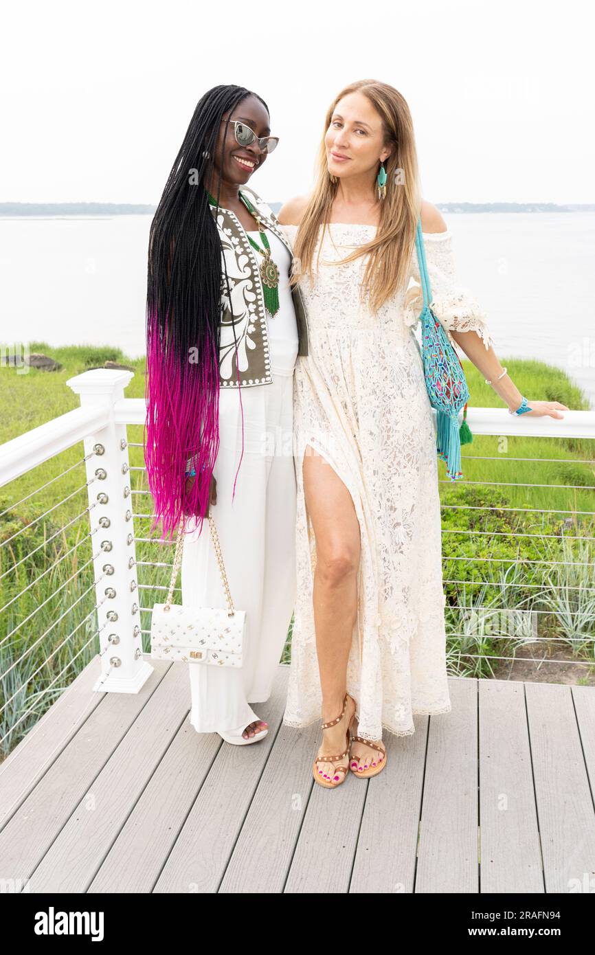 Tinu and Mica Hughes attend the Patriotic Sunset Soiree 2023 at a private residence in Southampton, NY on July 1, 2023. (Photo by David Warren /Sipa? USA) Credit: Sipa USA/Alamy Live News Stock Photo