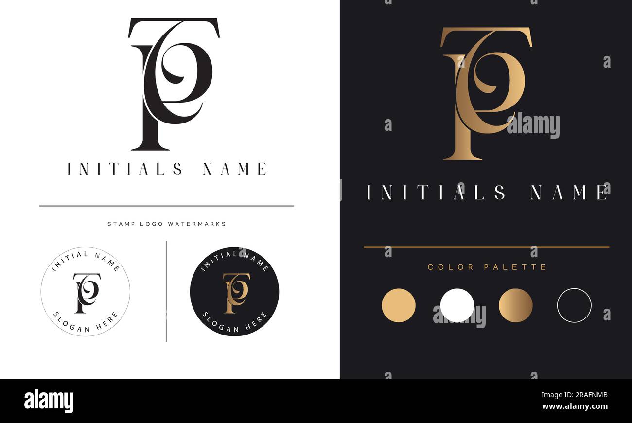 Luxury TP or PT Initial Monogram Text Letter Logo Design Stock Vector