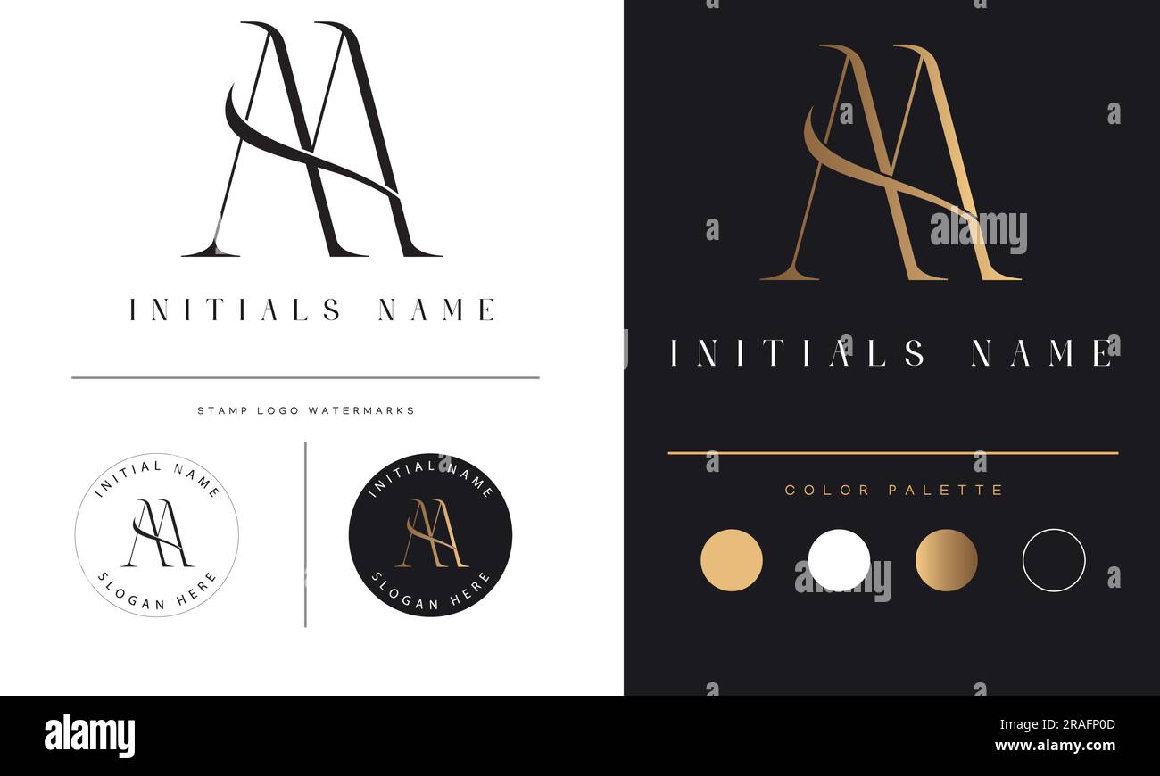 Luxury AA Initial Monogram Text Letter Logo Design Stock Vector