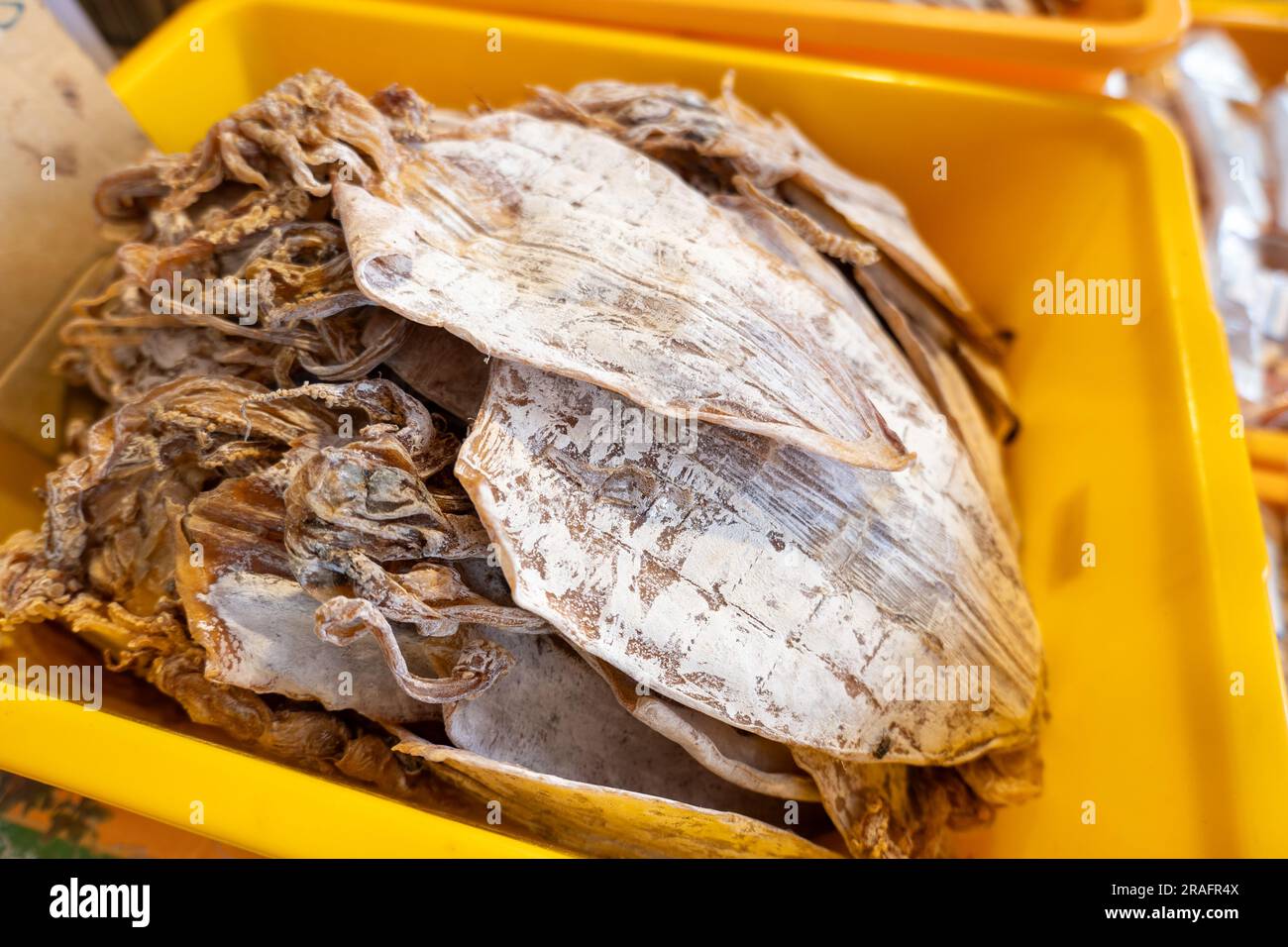 dried squid pile on sale at Asian market in Malaysia Stock Photo Alamy