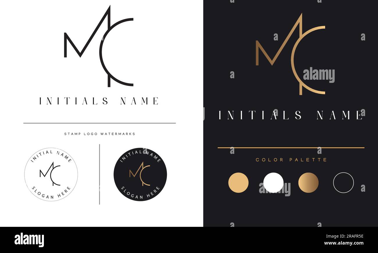Luxury MC or CM Initial Monogram Text Letter Logo Design Stock Vector