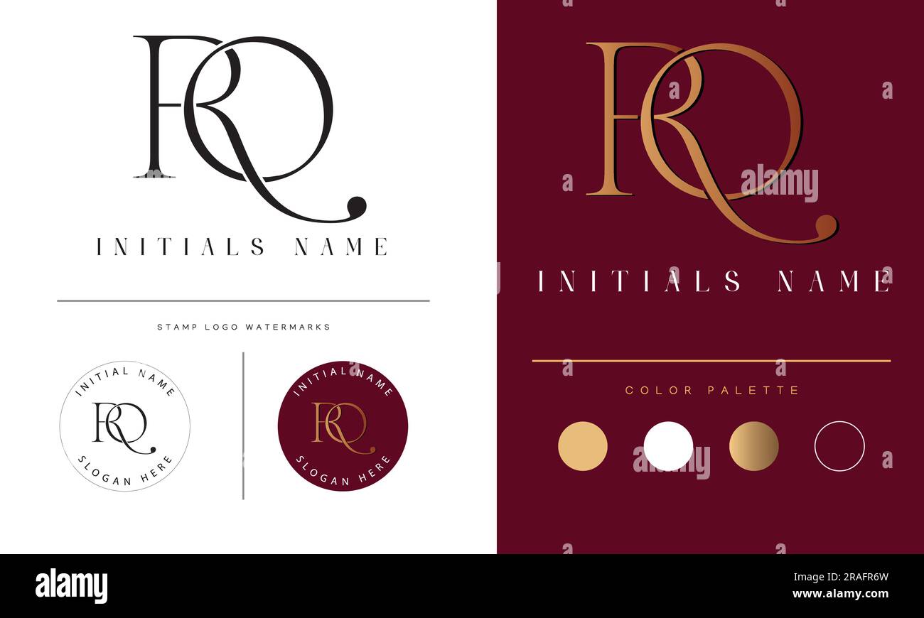 Luxury RQ or QR Initial Monogram Text Letter Logo Design Stock Vector