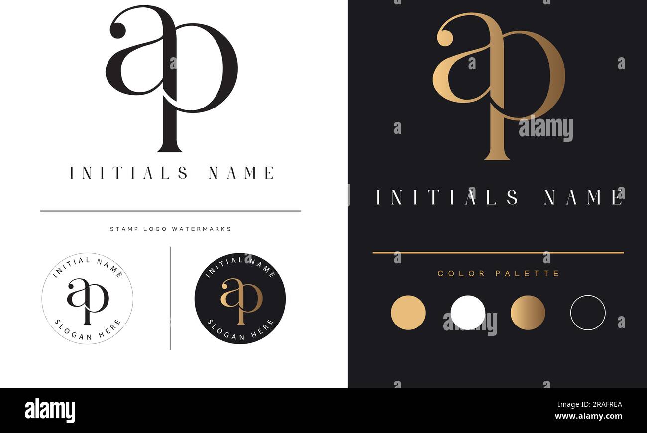 Luxury AP or PA Initial Monogram Text Letter Logo Design Stock Vector
