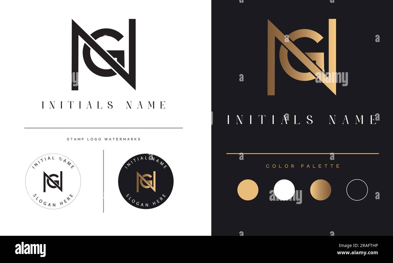 Luxury GN or NG Initial Monogram Text Letter Logo Design Stock Vector