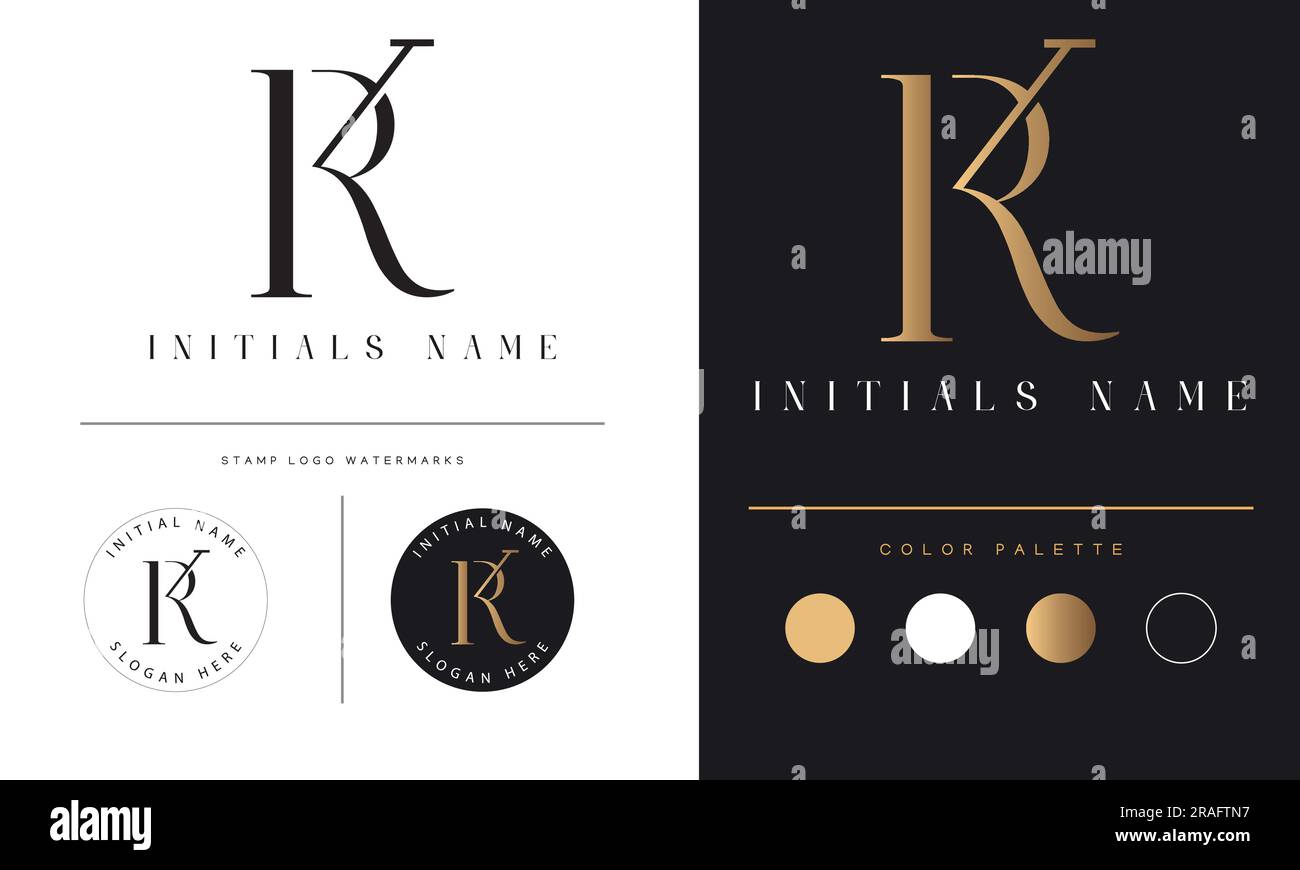 Luxury RK or KR Initial Monogram Text Letter Logo Design Stock Vector