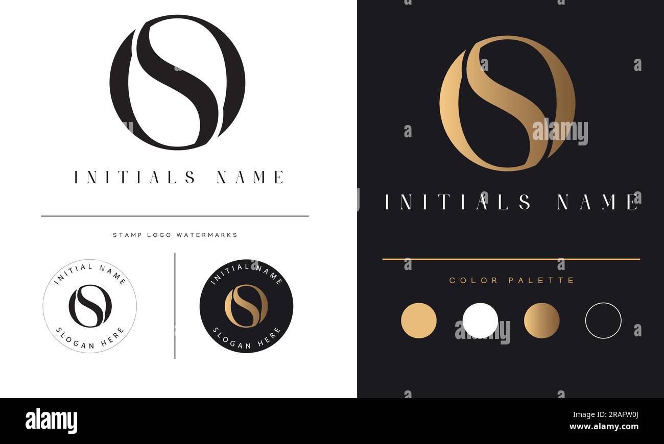 Luxury OS or SO Initial Monogram Text Letter Logo Design Stock Vector