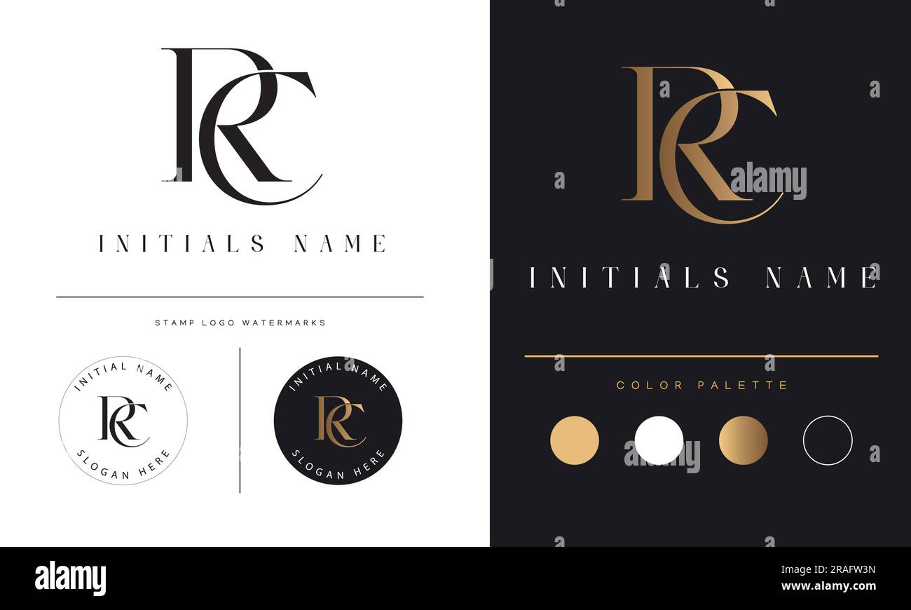Luxury RC or CR Initial Monogram Text Letter Logo Design Stock Vector