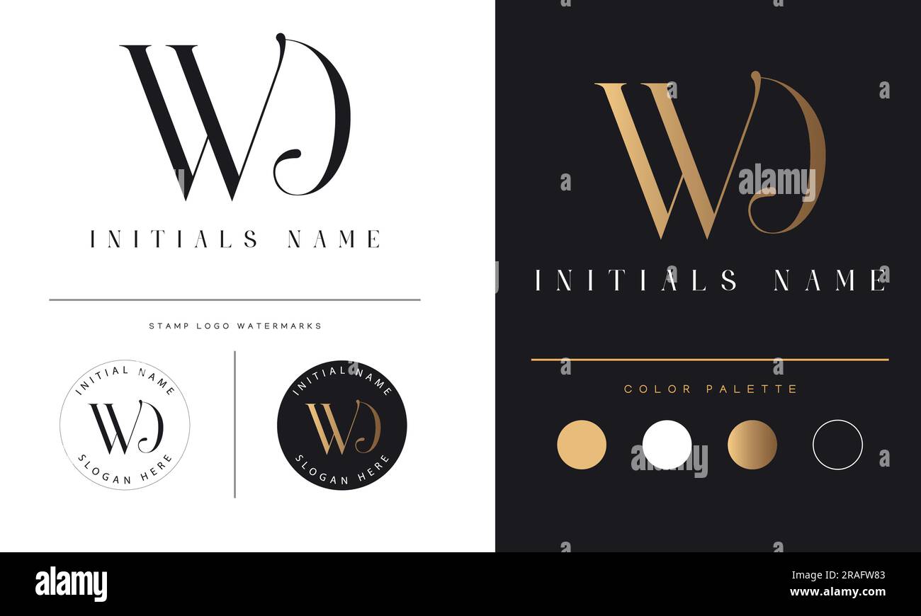 Luxury WD or DW Initial Monogram Text Letter Logo Design Stock Vector