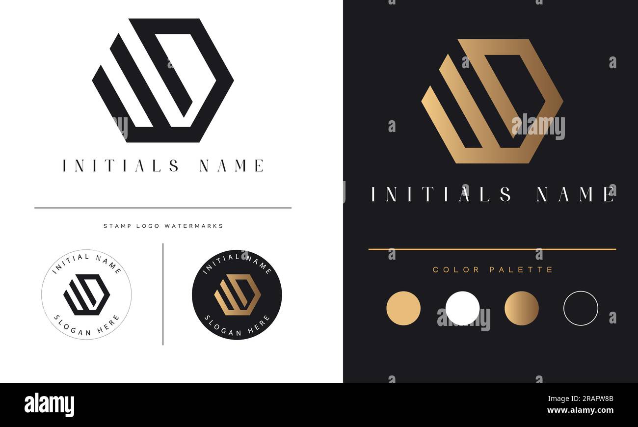 Luxury WD or DW Initial Monogram Text Letter Logo Design Stock Vector