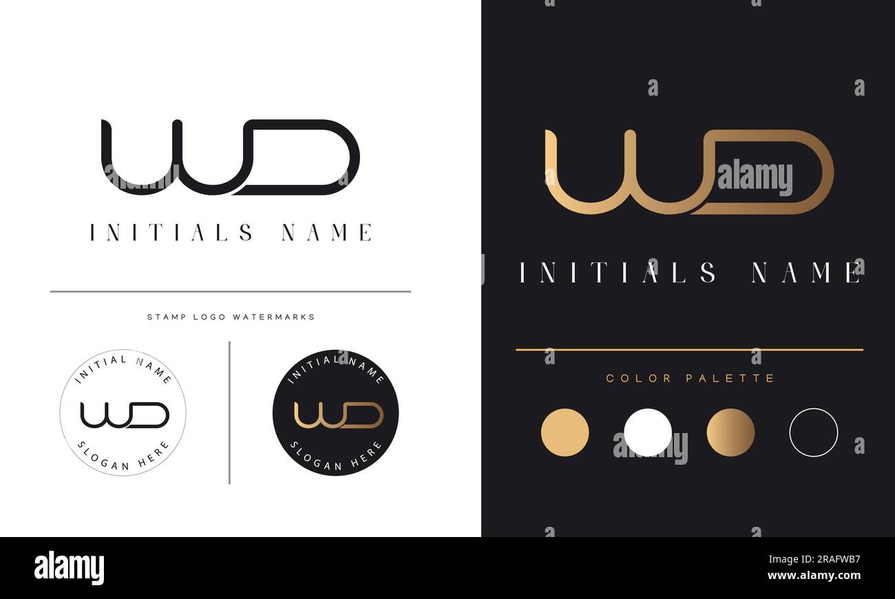 Luxury WD or DW Initial Monogram Text Letter Logo Design Stock Vector