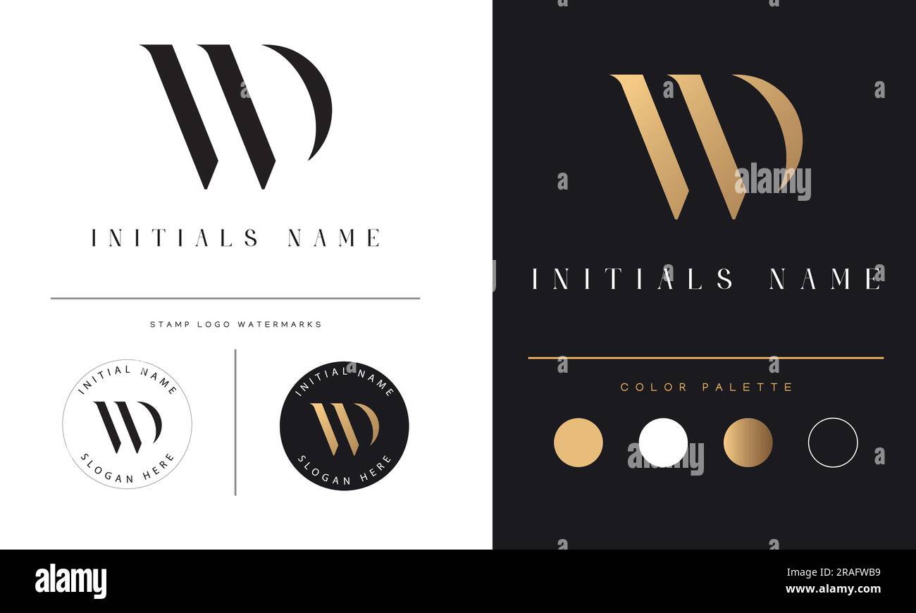 Luxury WD or DW Initial Monogram Text Letter Logo Design Stock Vector