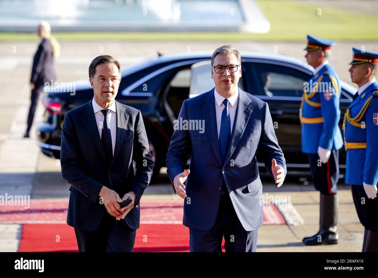 Vucic Rute BELGRADE - 03/007/2023, Prime Minister Mark Rutte (l) during a meeting ...