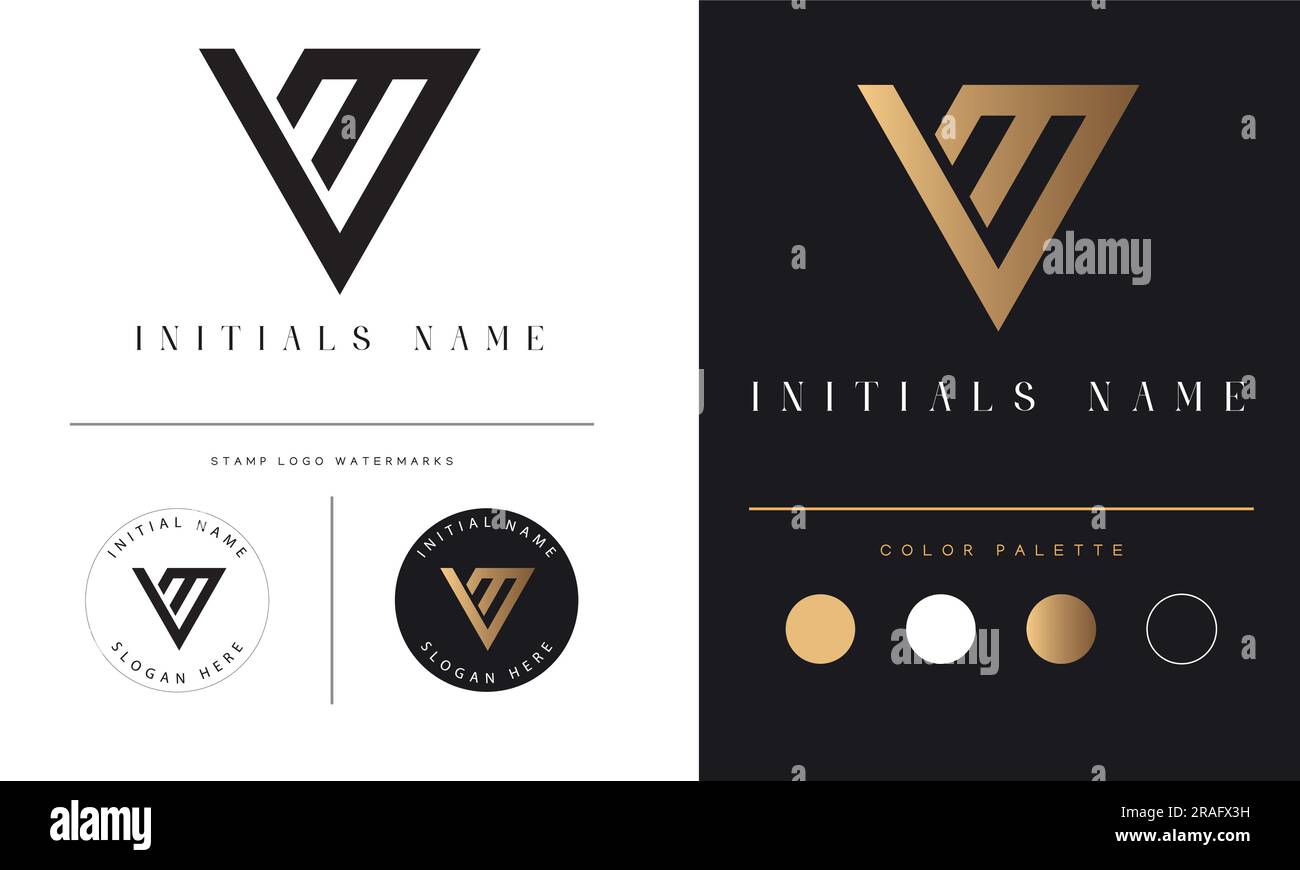 Luxury MV or VM Initial Monogram Text Letter Logo Design Stock Vector