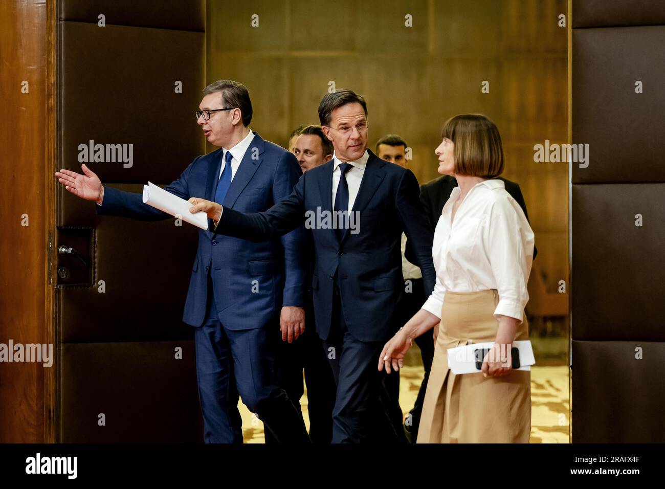 Vucic Rute BELGRADE - 03/007/2023, Prime Minister Mark Rutte (r) during a press ...