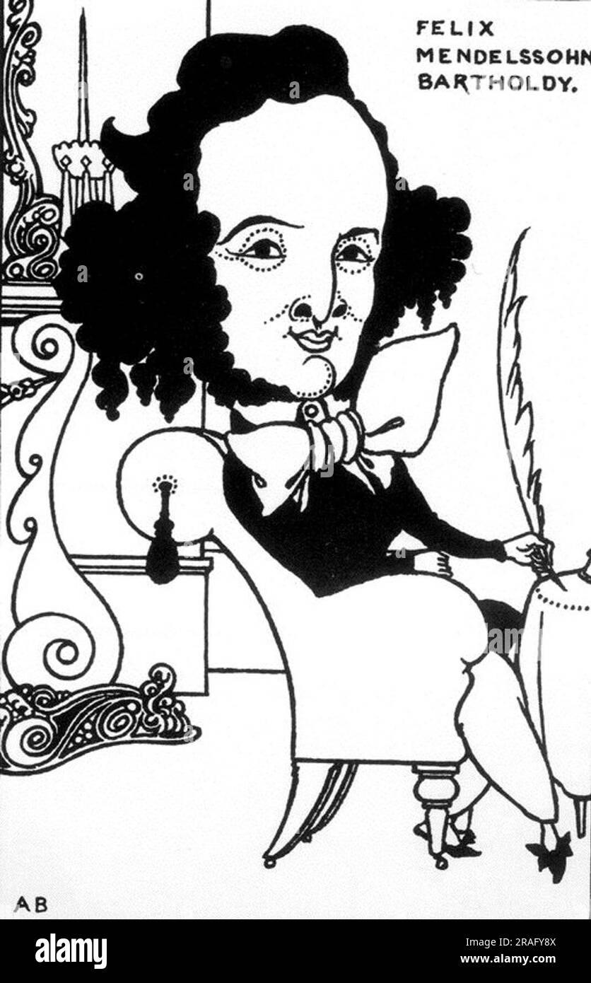 Caricature of Felix Mendelssohn 1896 by Aubrey Beardsley Stock Photo