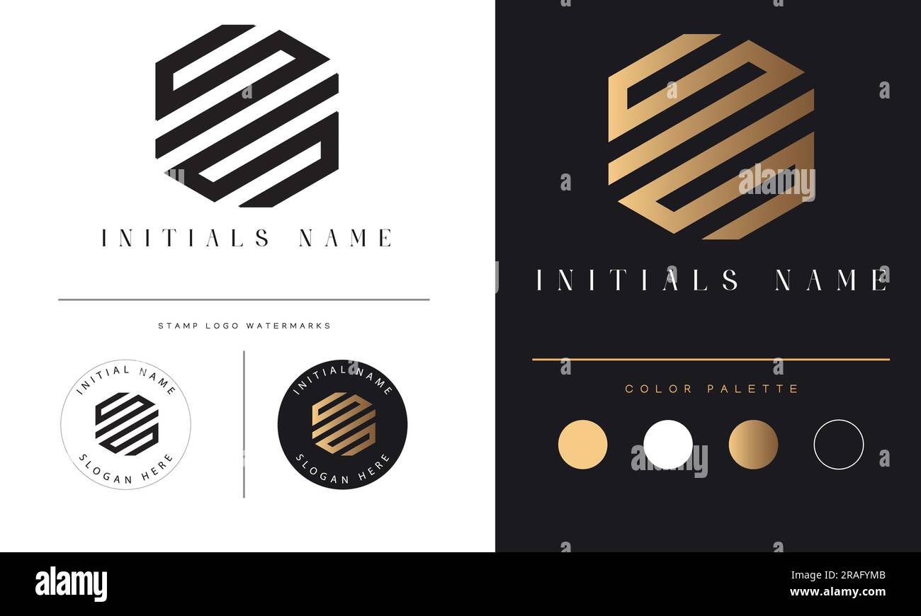 Luxury SS Initial Monogram Text Letter Logo Design Stock Vector