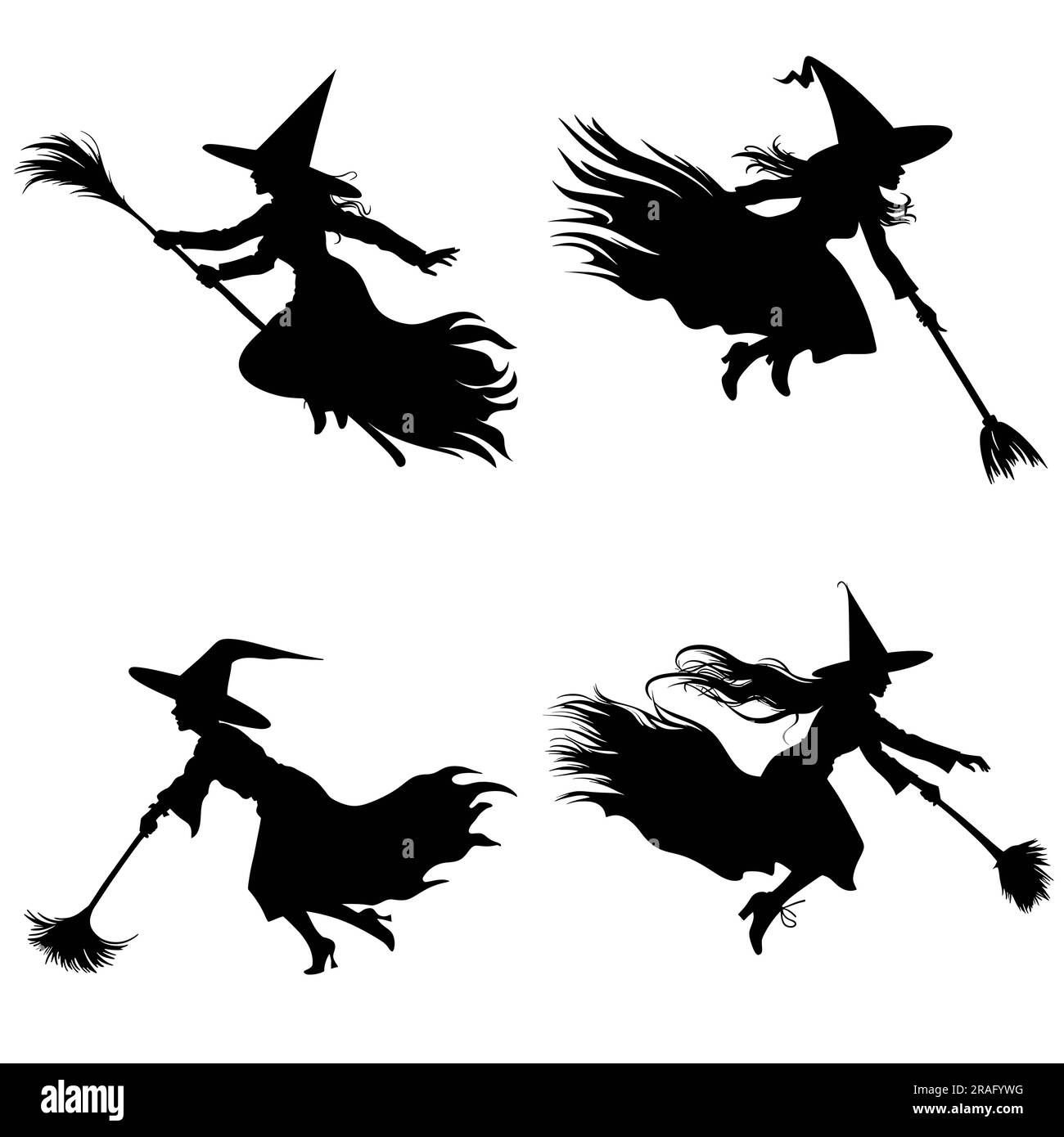 Vector illustration of a witch in black silhouette against a clean
