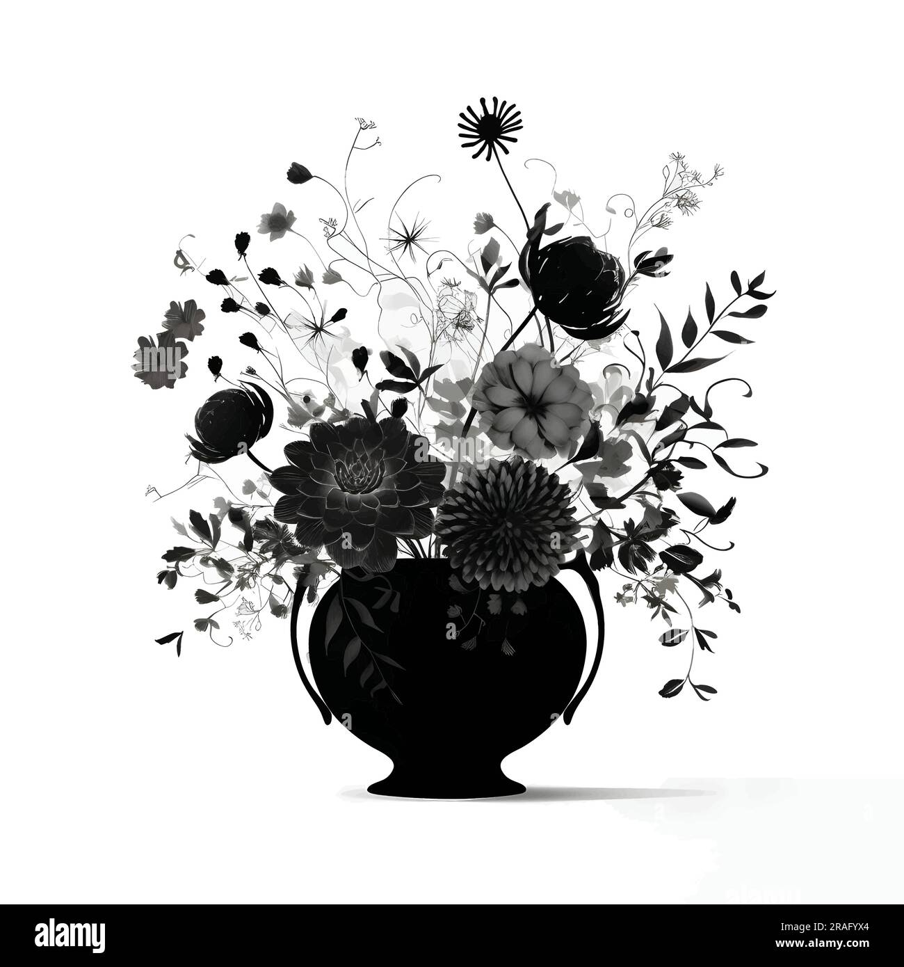 Vector illustration of a flower bouquet in black silhouette against a