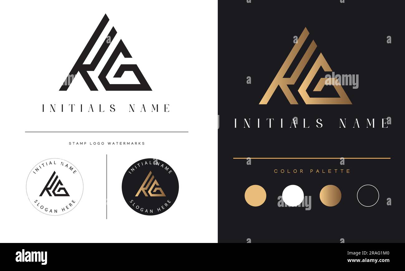 Luxury KG or GK Initial Monogram Text Letter Logo Design Stock Vector