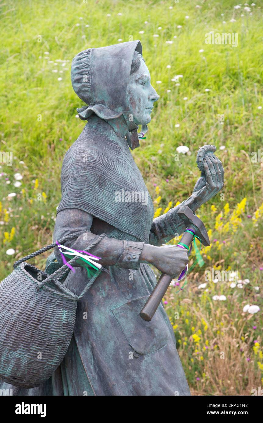 Bronze statue of the pioneering palaeontologist and fossil hunter Mary