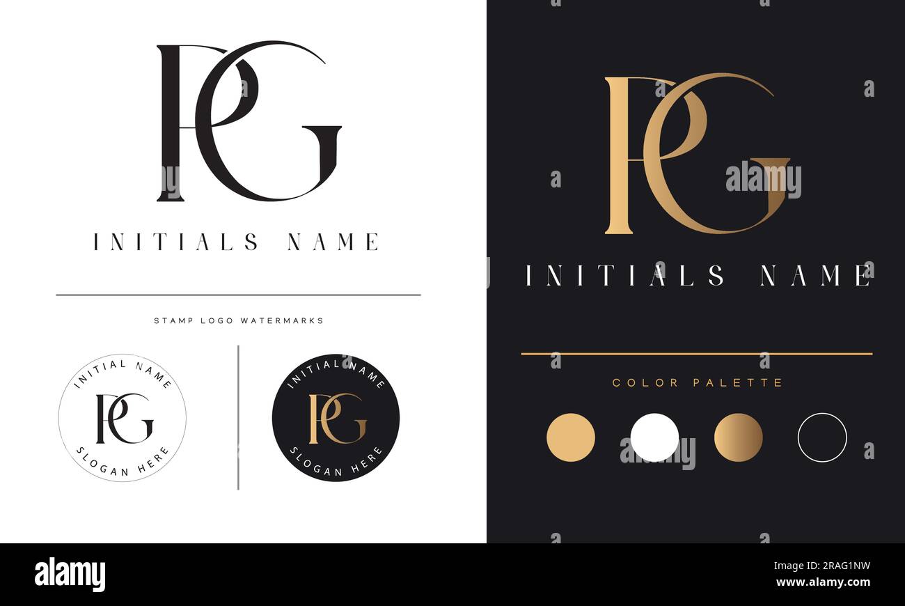 Luxury PG or GP Initial Monogram Text Letter Logo Design Stock Vector