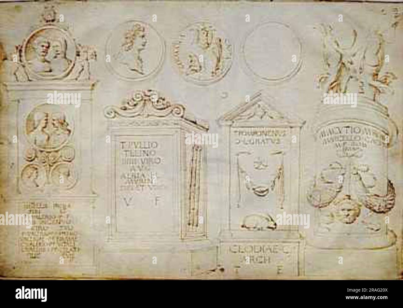 Album del Louvre, epigrafi e monete 1450 by Jacopo Bellini Stock Photo