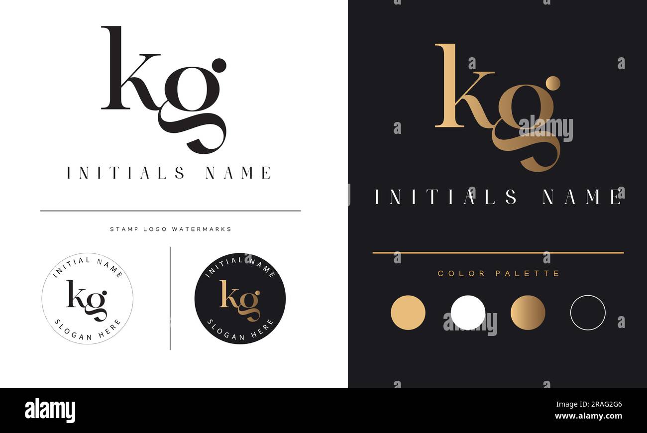 Luxury KG or GK Initial Monogram Text Letter Logo Design Stock Vector
